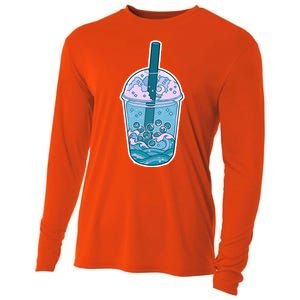 Ocean Waves Boba Tea Cooling Performance Long Sleeve Crew