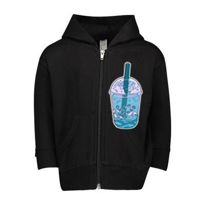 Ocean Waves Boba Tea Toddler Zip Fleece Hoodie