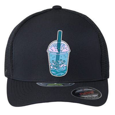 Ocean Waves Boba Tea Flexfit Unipanel Trucker Cap