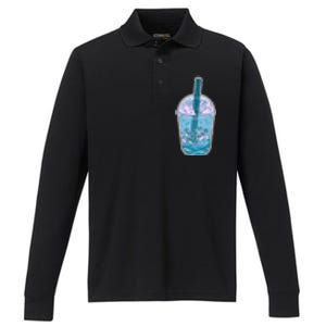 Ocean Waves Boba Tea Performance Long Sleeve Polo