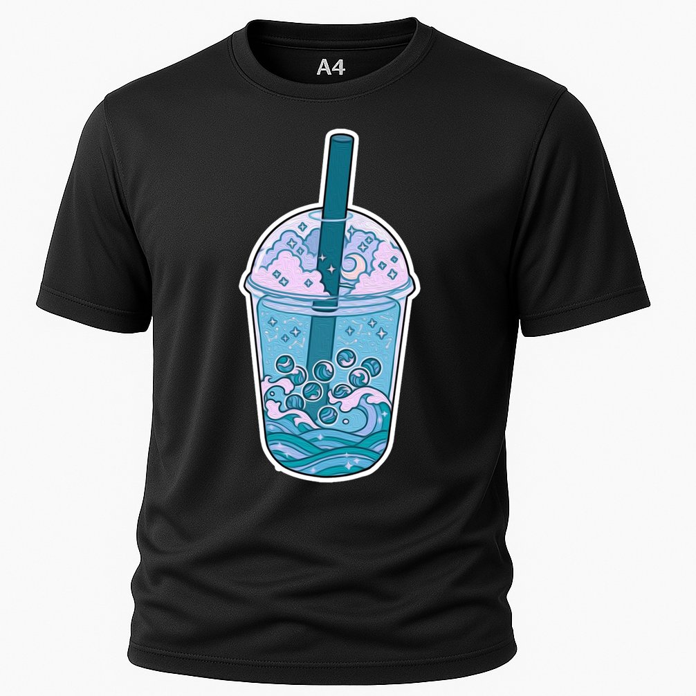 Ocean Waves Boba Tea Cooling Performance Crew T-Shirt