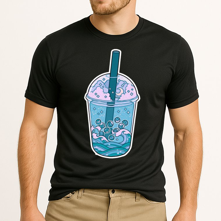 Ocean Waves Boba Tea Cooling Performance Crew T-Shirt