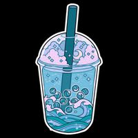 Ocean Waves Boba Tea Cooling Performance Crew T-Shirt