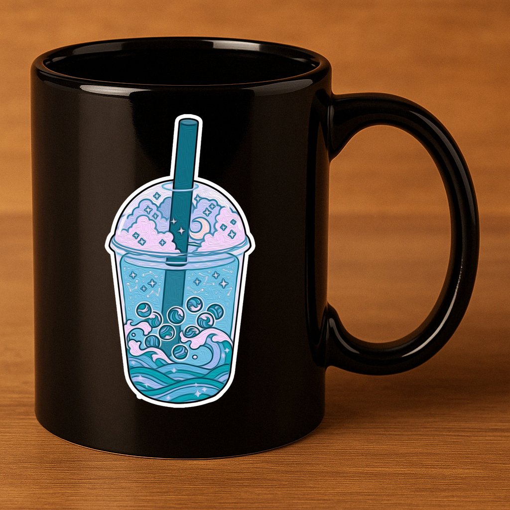 Ocean Waves Boba Tea 11oz C Handle Ceramic Mug