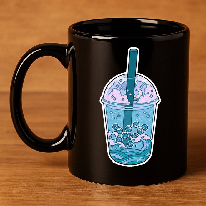Ocean Waves Boba Tea 11oz C Handle Ceramic Mug