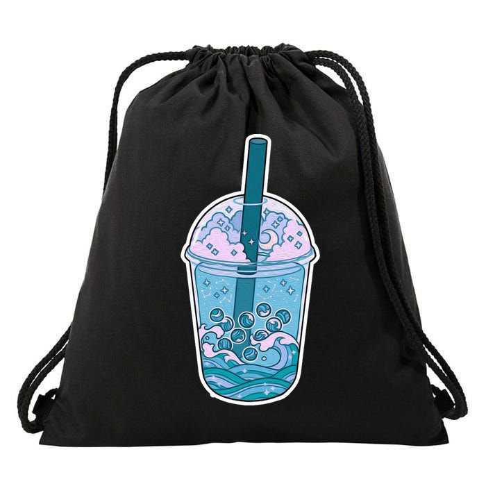 Ocean Waves Boba Tea Drawstring Bag