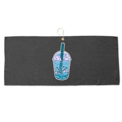 Ocean Waves Boba Tea Large Microfiber Waffle Golf Towel