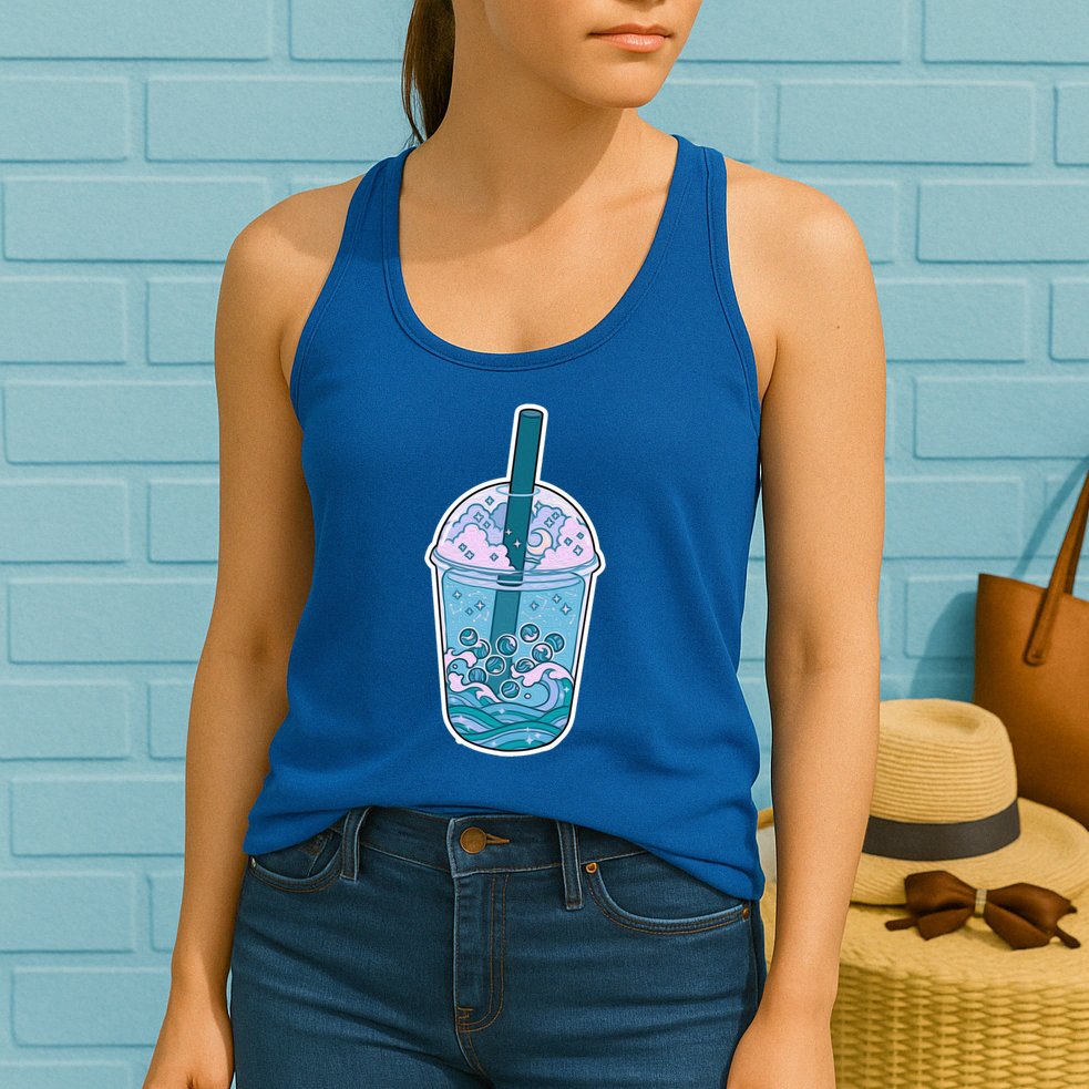 Ocean Waves Boba Tea Womens Tank Top