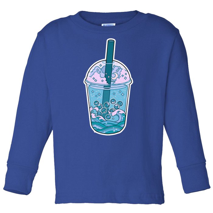 Ocean Waves Boba Tea Toddler Long Sleeve Shirt