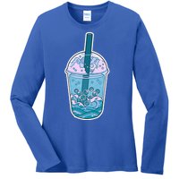 Ocean Waves Boba Tea Ladies Long Sleeve Shirt