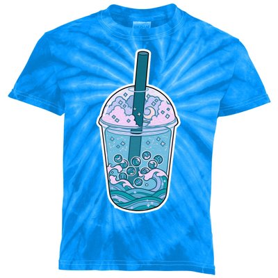 Ocean Waves Boba Tea Kids Tie-Dye T-Shirt