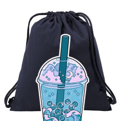 Ocean Waves Boba Tea Drawstring Bag