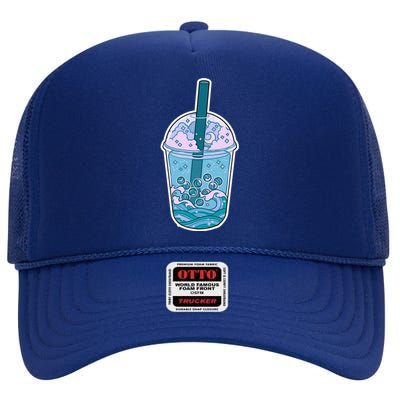 Ocean Waves Boba Tea High Crown Mesh Back Trucker Hat