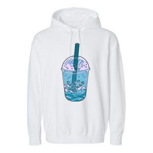 Ocean Waves Boba Tea Garment-Dyed Fleece Hoodie