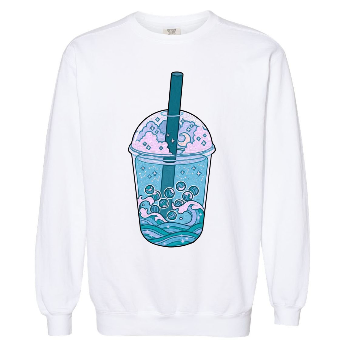 Ocean Waves Boba Tea Garment-Dyed Sweatshirt