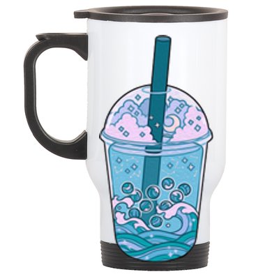 Ocean Waves Boba Tea Stainless Steel Travel Mug