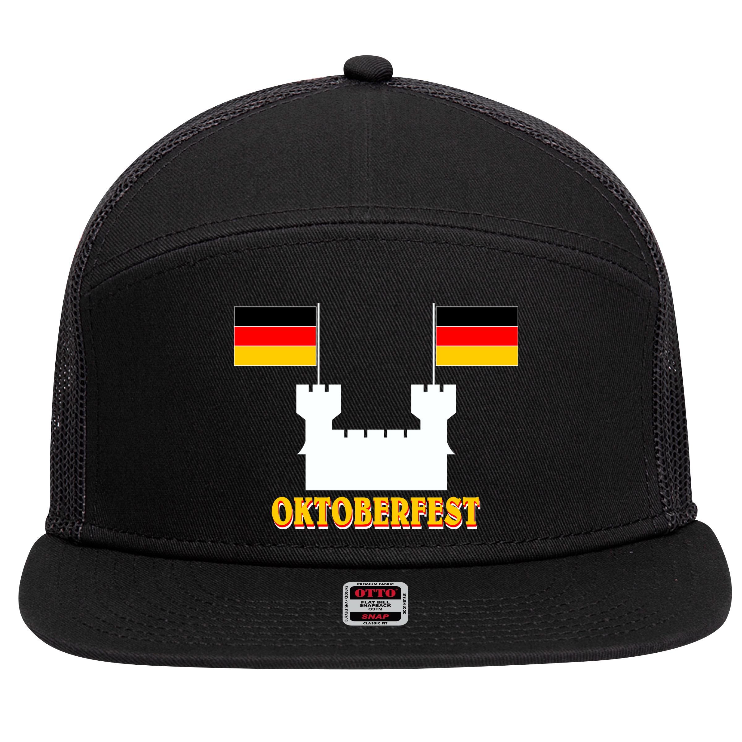 Oktoberfest Castle Flag 7 Panel Mesh Trucker Snapback Hat