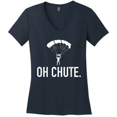 Oh Chute Funny Skydiving Gift For Skydiver Parachute Jumping Women's V-Neck T-Shirt