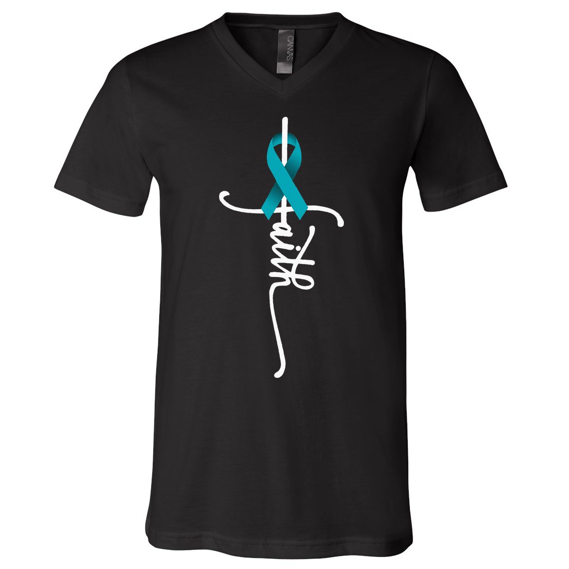 Ovarian Cancer Faith Ovarian Cancer Awareness Support V-Neck T-Shirt