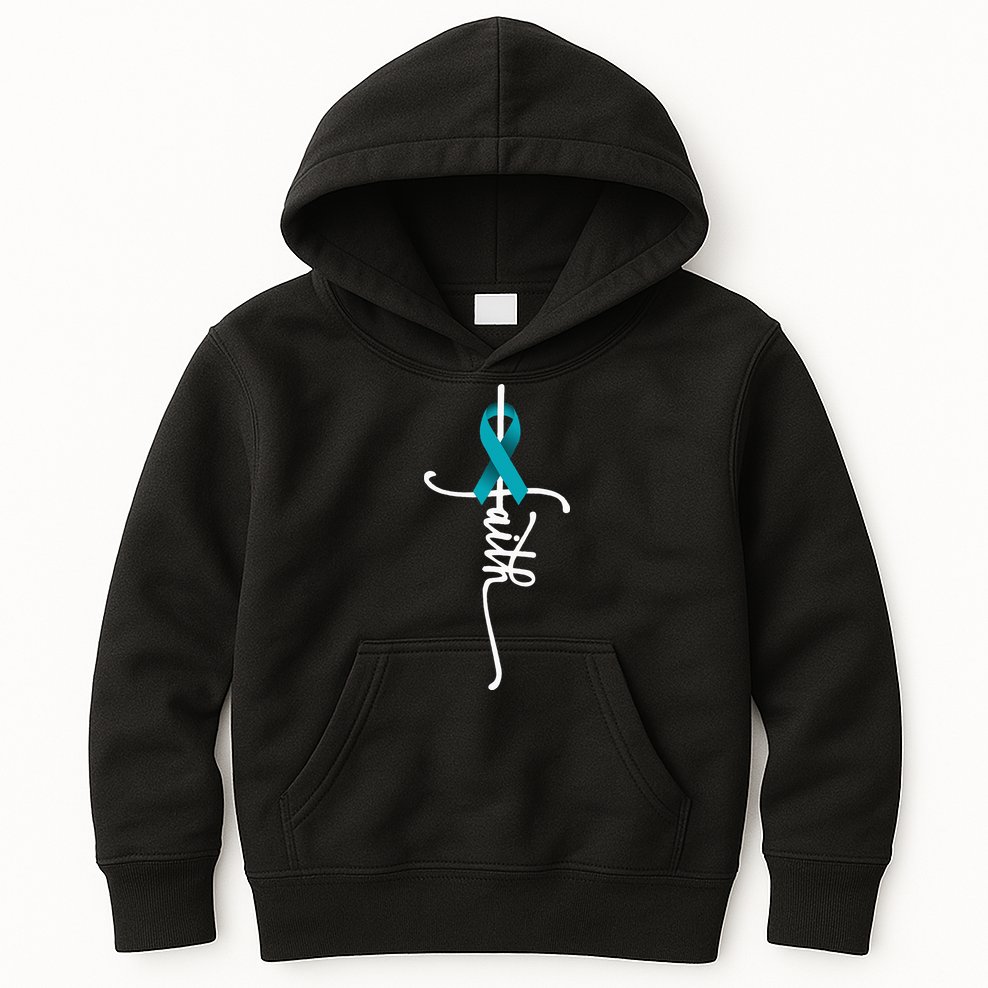 Ovarian Cancer Faith Ovarian Cancer Awareness Support Kids Hoodie