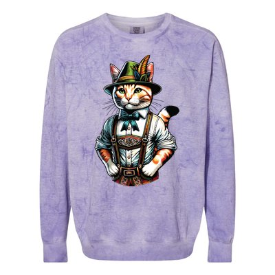 Oktoberfest Cat Funny German Bavarian Lederhosen Cat Lover Colorblast Crewneck Sweatshirt