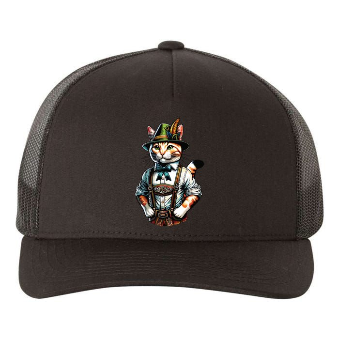 Oktoberfest Cat Funny German Bavarian Lederhosen Cat Lover Yupoong Adult 5-Panel Trucker Hat