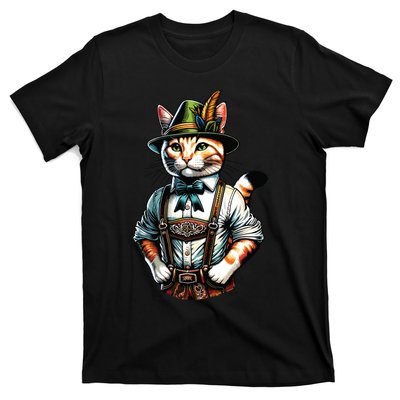 Oktoberfest Cat Funny German Bavarian Lederhosen Cat Lover T-Shirt