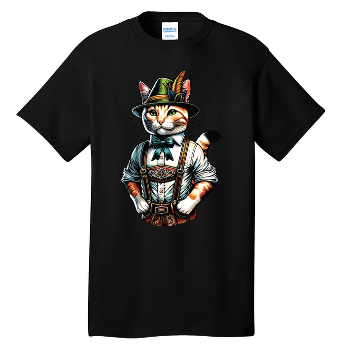 Oktoberfest Cat Funny German Bavarian Lederhosen Cat Lover Tall T-Shirt