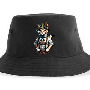 Oktoberfest Cat Funny German Bavarian Lederhosen Cat Lover Sustainable Bucket Hat