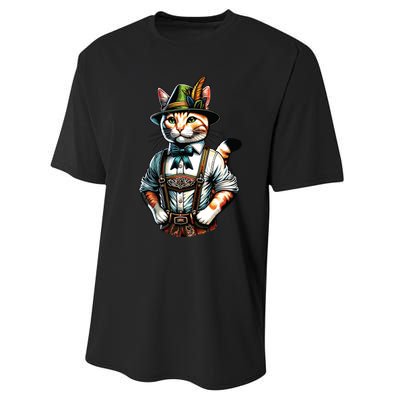 Oktoberfest Cat Funny German Bavarian Lederhosen Cat Lover Performance Sprint T-Shirt