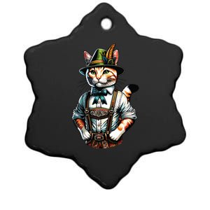 Oktoberfest Cat Funny German Bavarian Lederhosen Cat Lover Ceramic Star Ornament