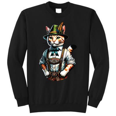 Oktoberfest Cat Funny German Bavarian Lederhosen Cat Lover Tall Sweatshirt