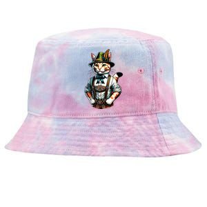 Oktoberfest Cat Funny German Bavarian Lederhosen Cat Lover Tie-Dyed Bucket Hat