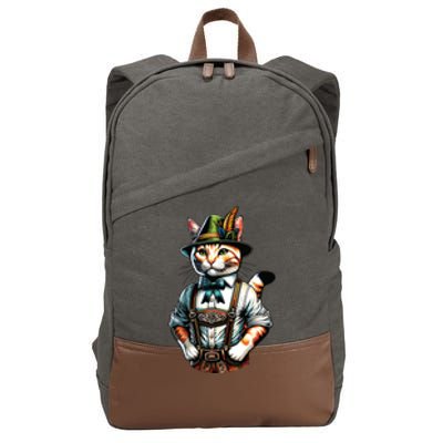 Oktoberfest Cat Funny German Bavarian Lederhosen Cat Lover Cotton Canvas Backpack