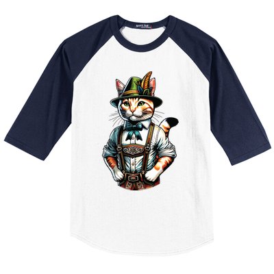 Oktoberfest Cat Funny German Bavarian Lederhosen Cat Lover Baseball Sleeve Shirt