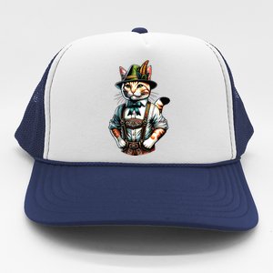 Oktoberfest Cat Funny German Bavarian Lederhosen Cat Lover Trucker Hat