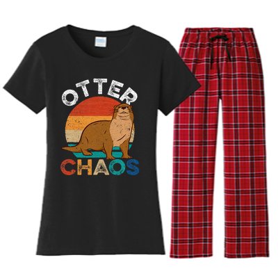 Otter Chaos For Wo Cute Otter Lover Women's Flannel Pajama Set