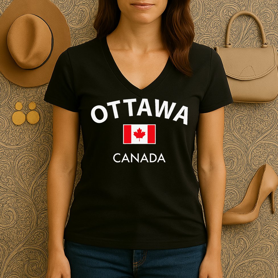 Ottawa Canada Flag Proud Canadian Women's V-Neck T-Shirt