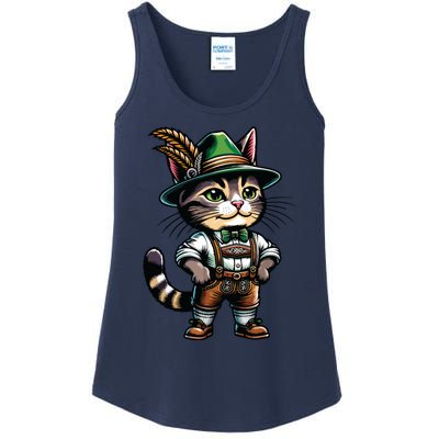 Oktoberfest Cat Funny German Bavarian Lederhosen Cat Lover Ladies Essential Tank