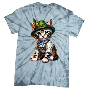 Oktoberfest Cat Funny German Bavarian Lederhosen Cat Lover Tie-Dye T-Shirt