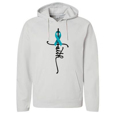 Ovarian Cancer Faith Ovarian Cancer Awareness Support Performance Fleece Hoodie