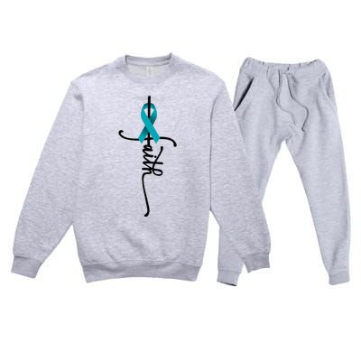 Ovarian Cancer Faith Ovarian Cancer Awareness Support Premium Crewneck Sweatsuit Set