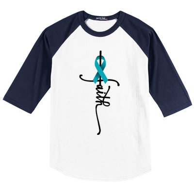 Ovarian Cancer Faith Ovarian Cancer Awareness Support Baseball Sleeve Shirt