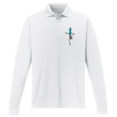 Ovarian Cancer Faith Ovarian Cancer Awareness Support Performance Long Sleeve Polo