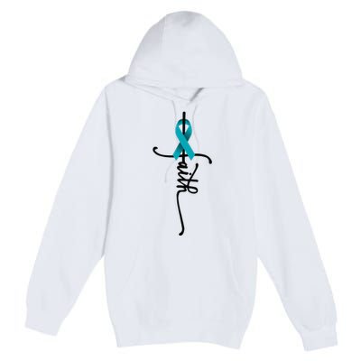 Ovarian Cancer Faith Ovarian Cancer Awareness Support Premium Pullover Hoodie