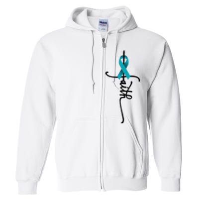 Ovarian Cancer Faith Ovarian Cancer Awareness Support Full Zip Hoodie