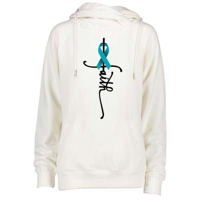 Ovarian Cancer Faith Ovarian Cancer Awareness Support Womens Funnel Neck Pullover Hood