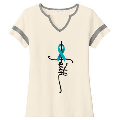 Ovarian Cancer Faith Ovarian Cancer Awareness Support Ladies Halftime Notch Neck Tee