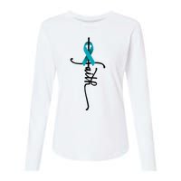 Ovarian Cancer Faith Ovarian Cancer Awareness Support Womens Cotton Relaxed Long Sleeve T-Shirt