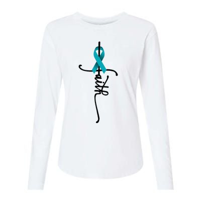 Ovarian Cancer Faith Ovarian Cancer Awareness Support Womens Cotton Relaxed Long Sleeve T-Shirt